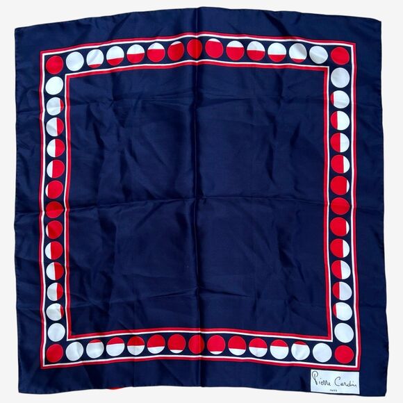 Pierre Cardin Red Whit Blue  Silk dots square Vintage Scarf 26" x 26" USA 250th - Picture 1 of 8